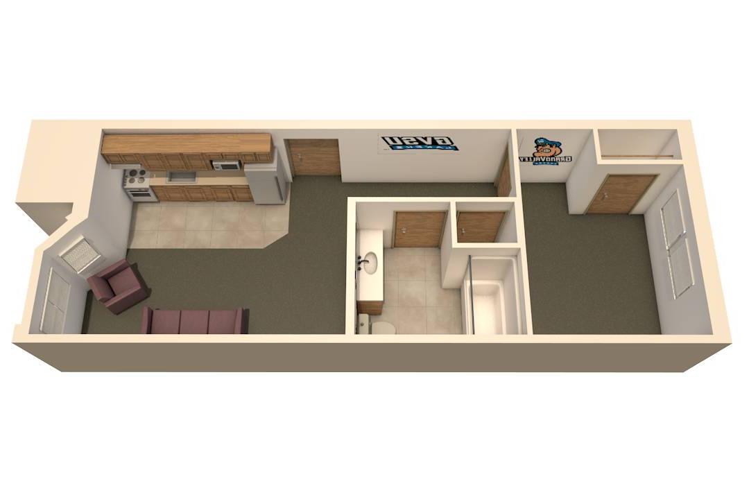 image of secchia hall 1 bedroom 1 person apartment floor plan